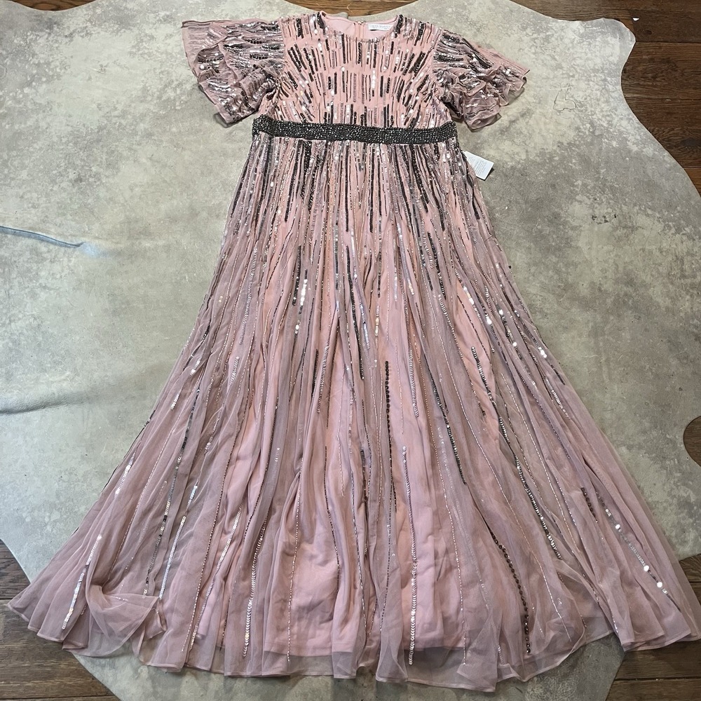 Mac Duggal Dress Womens Sz 16 Vtg Rose Embellished Gown Layered Sleeve 93582